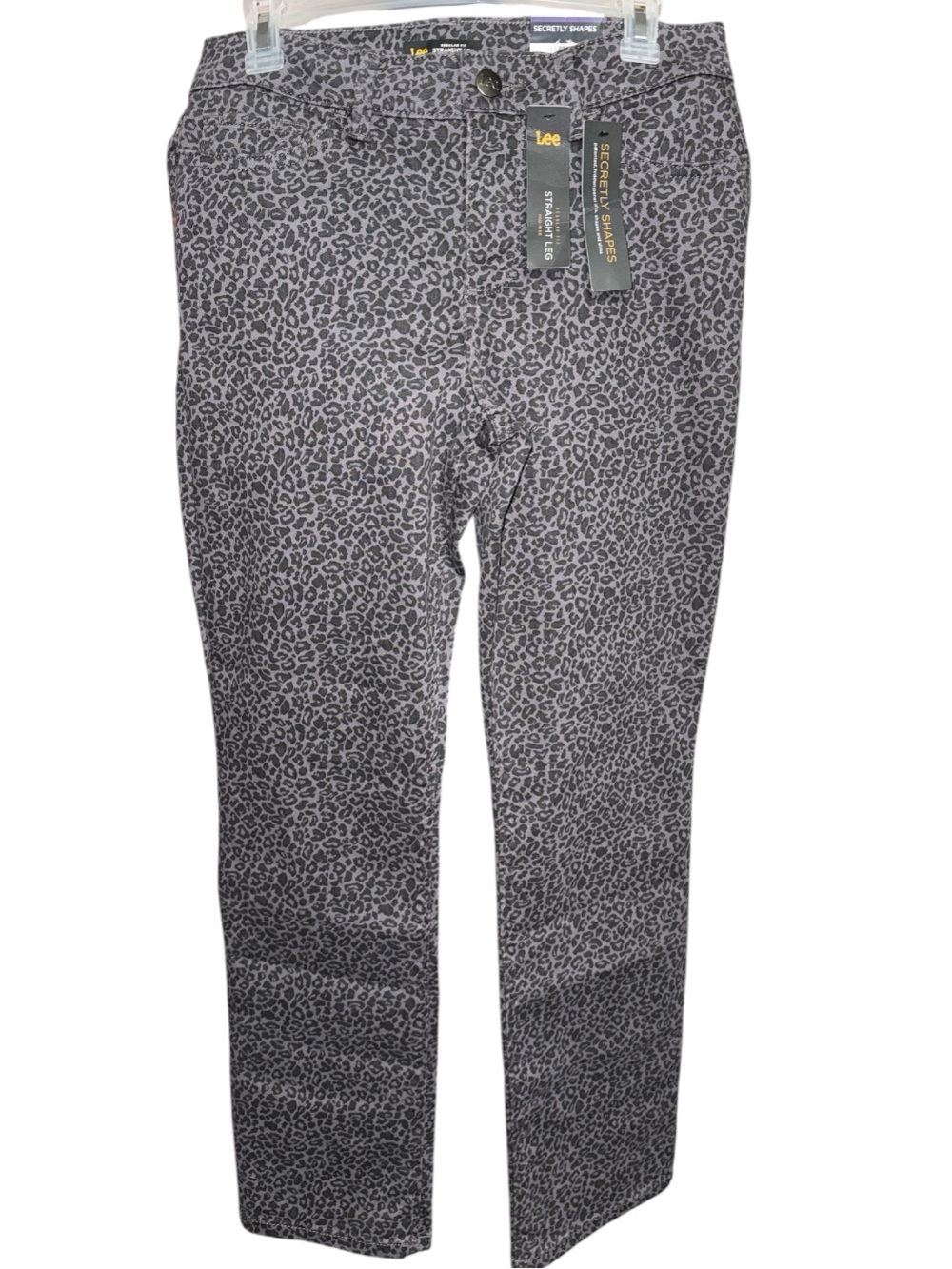 Lee Secretly Shapes Mid Rise Leopard Print Straight Leg Jeans, Size 10, NWT